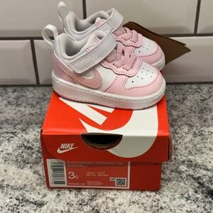 Nike Court Borough Low Recraft TD Toddler Shoes White Pink Hook Loop Size 3c